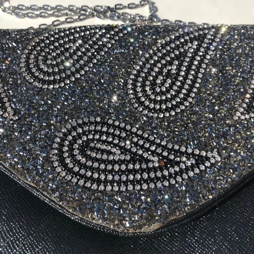 Black Sparkly Evening Bag With Chain Strap Wedding Prom Party